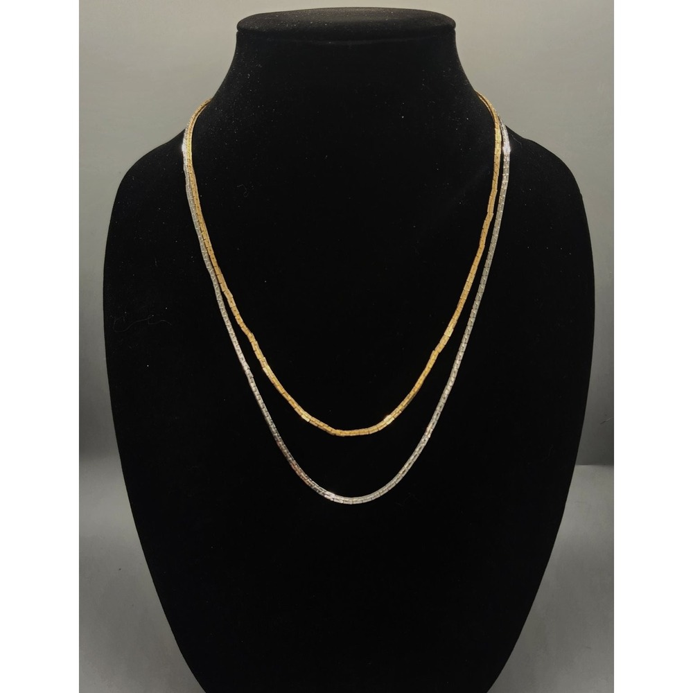 Act II Flat Link Chain Necklace Layered Two-Tone Gold Silver Adjustable